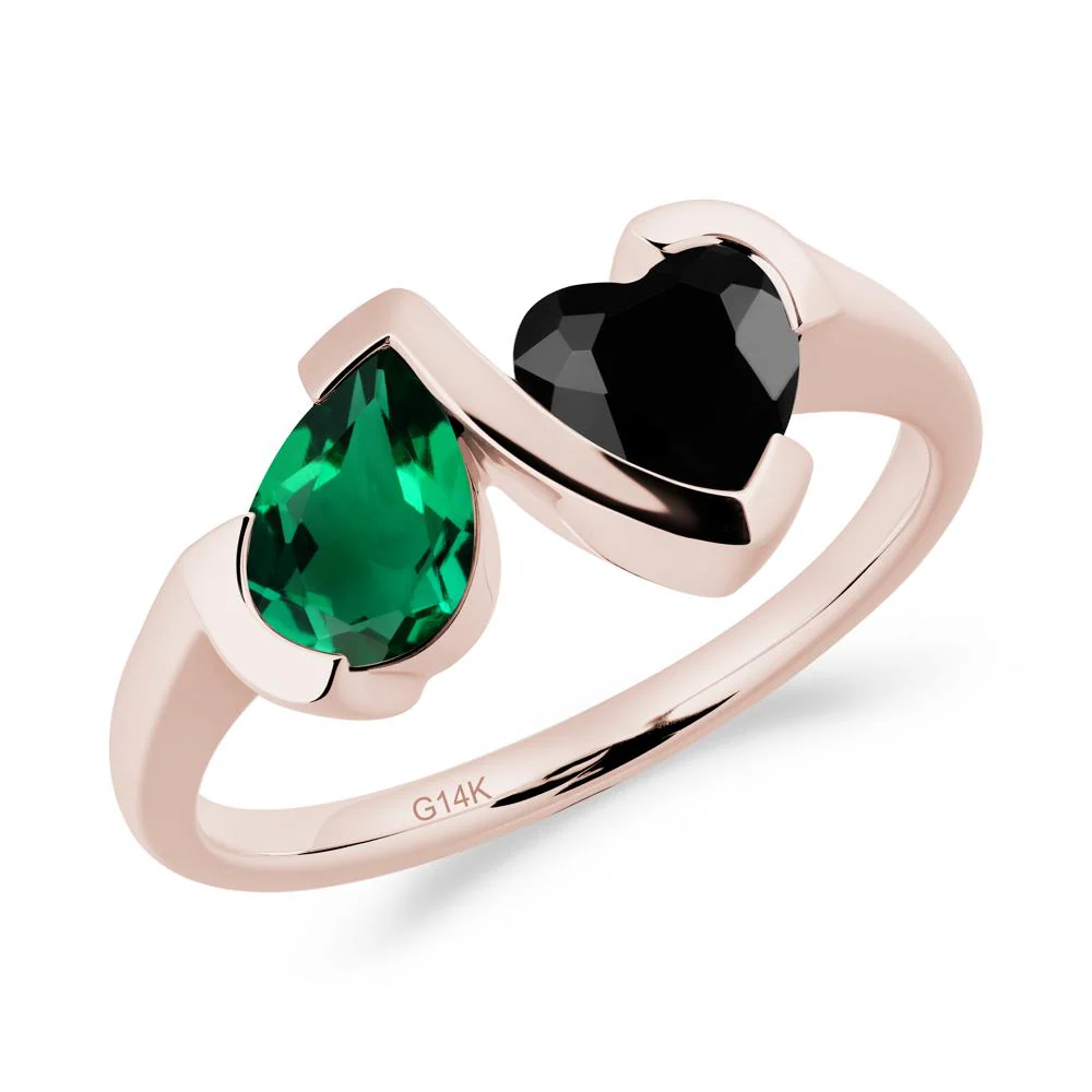 Heart and Pear Emerald and Black Spinel Two Stone Ring - Image 8