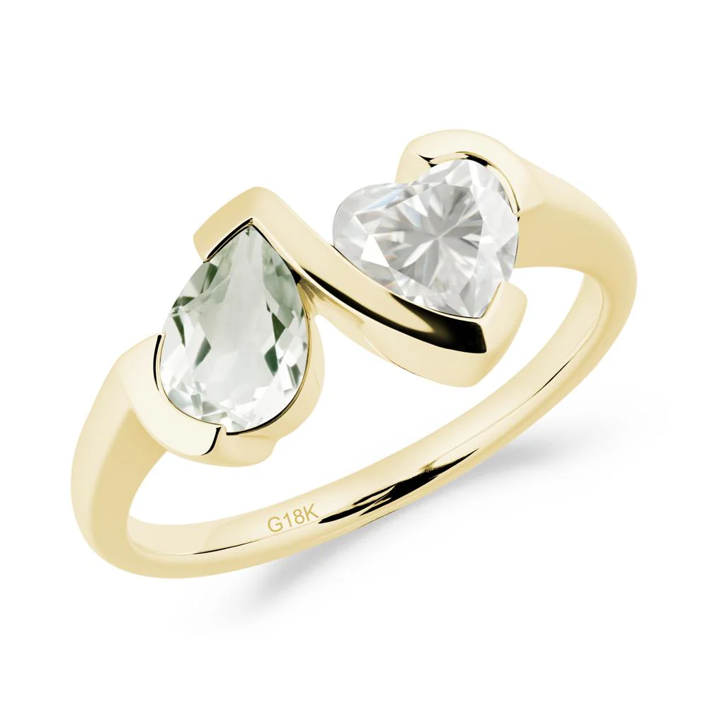 Heart and Pear Green Amethyst and Moissanite Two Stone Ring - Image 9