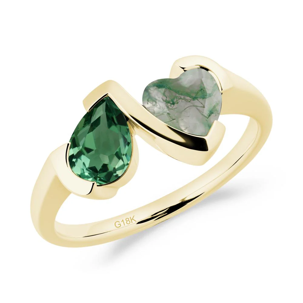 Heart and Pear Green Sapphire and Moss Agate Two Stone Ring - Image 7