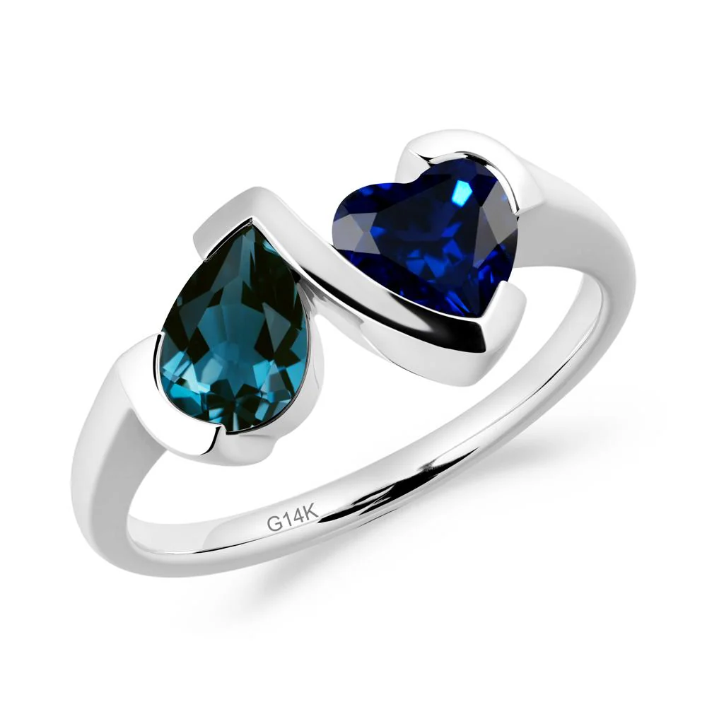 Heart and Pear London Blue Topaz and Sapphire Two Stone Ring