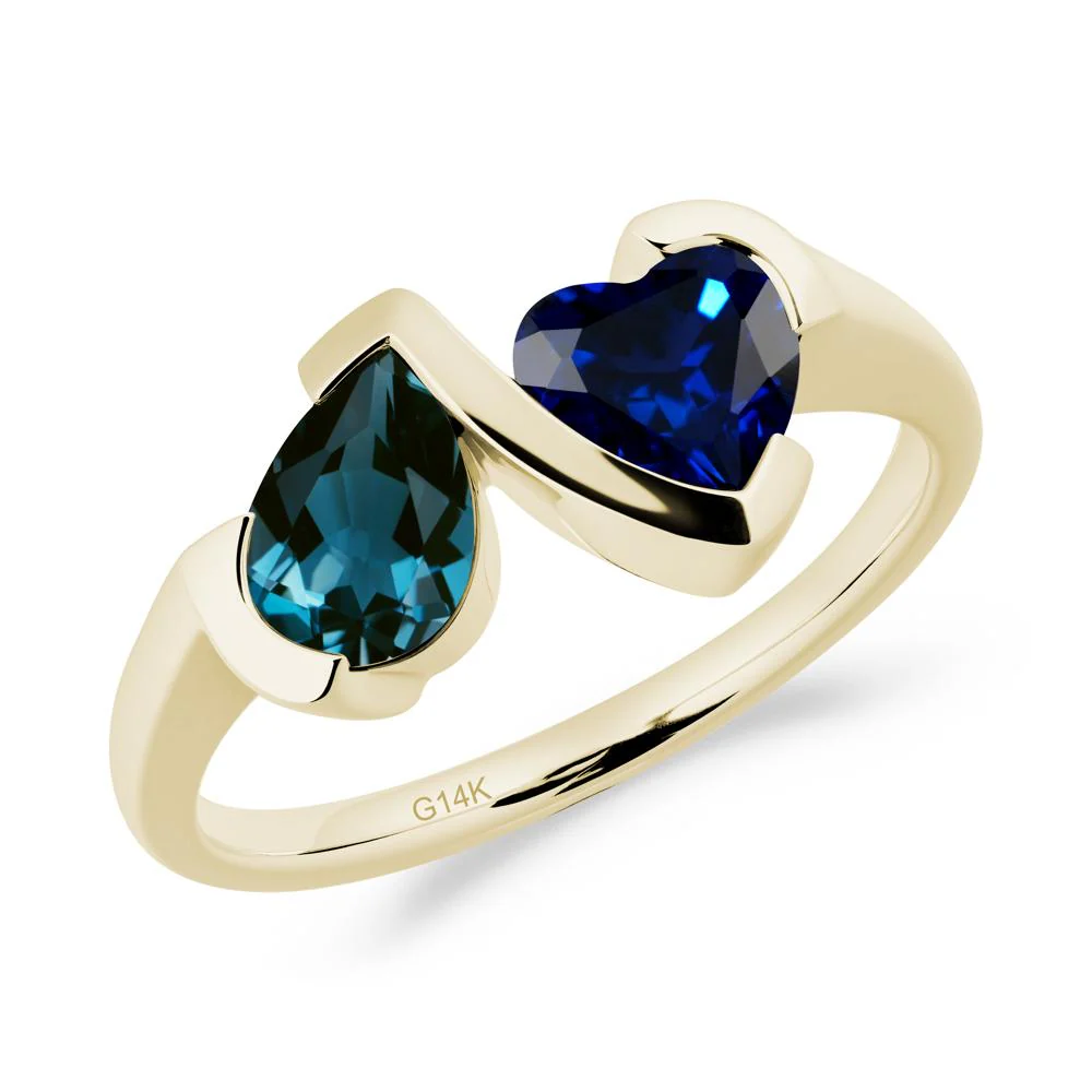 Heart and Pear London Blue Topaz and Sapphire Two Stone Ring - Image 3