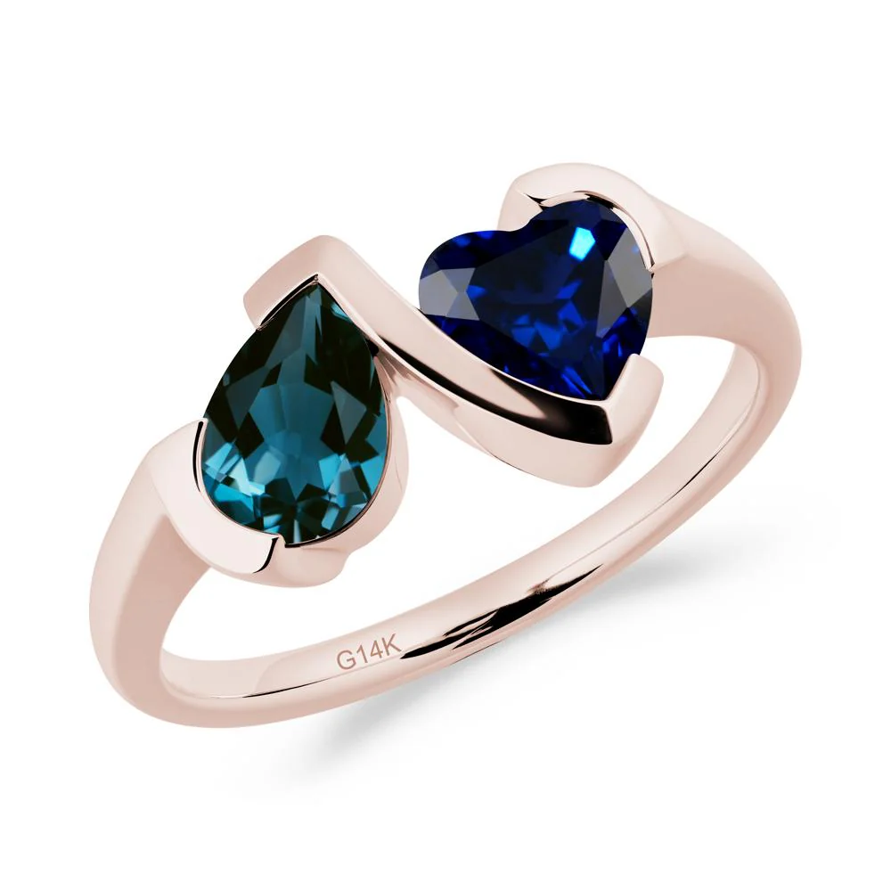 Heart and Pear London Blue Topaz and Sapphire Two Stone Ring - Image 6