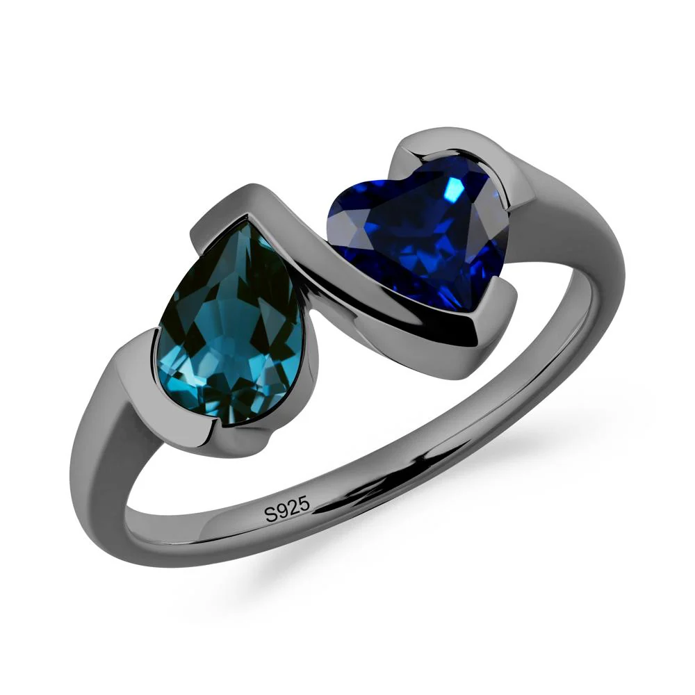 Heart and Pear London Blue Topaz and Sapphire Two Stone Ring - Image 7