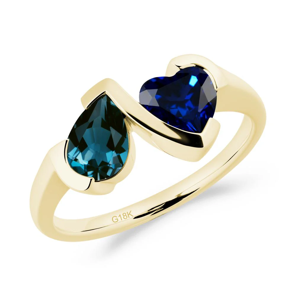 Heart and Pear London Blue Topaz and Sapphire Two Stone Ring - Image 8