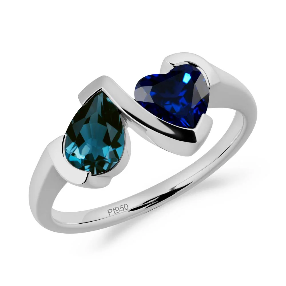 Heart and Pear London Blue Topaz and Sapphire Two Stone Ring - Image 9