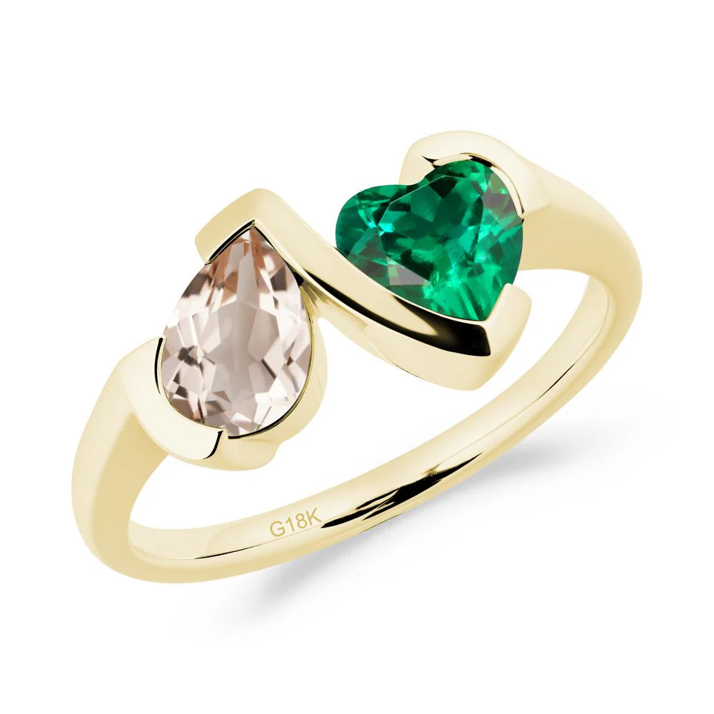 Heart and Pear Morganite and Amethyst Two Stone Ring - Image 2