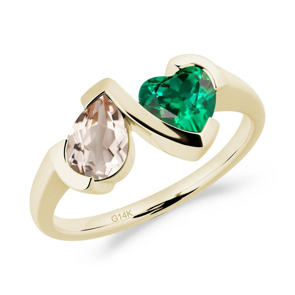 Heart and Pear Morganite and Amethyst Two Stone Ring - Image 3