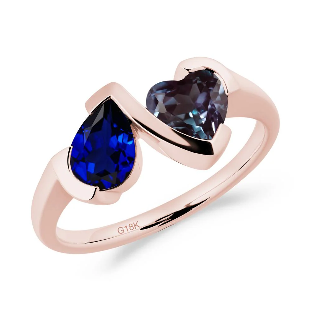 Heart and Pear Sapphire and Alexandrite Two Stone Ring - Image 6