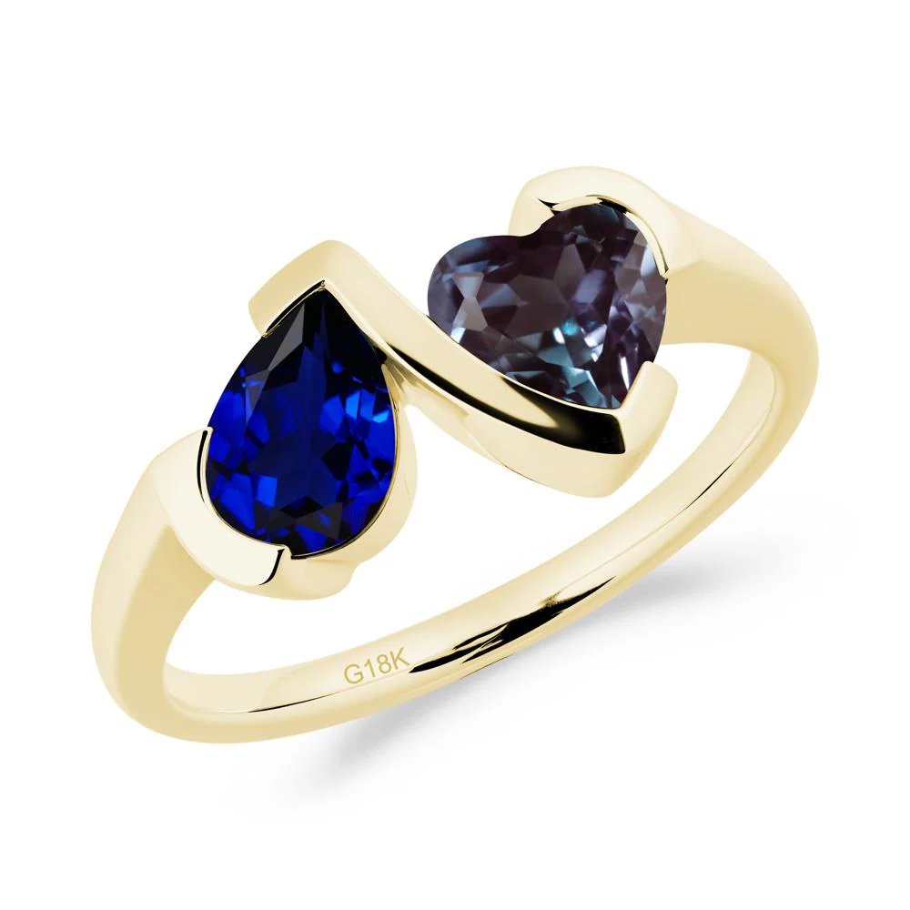 Heart and Pear Sapphire and Alexandrite Two Stone Ring - Image 8