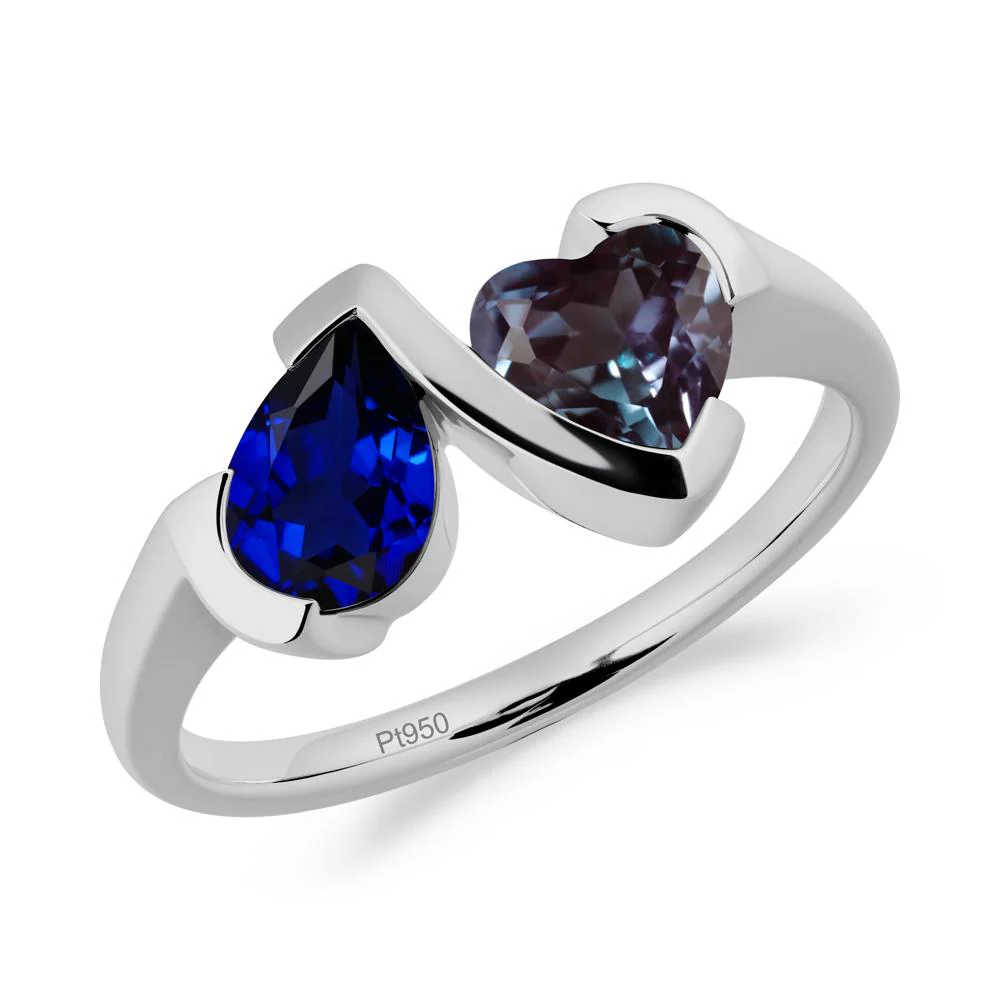 Heart and Pear Sapphire and Alexandrite Two Stone Ring - Image 9