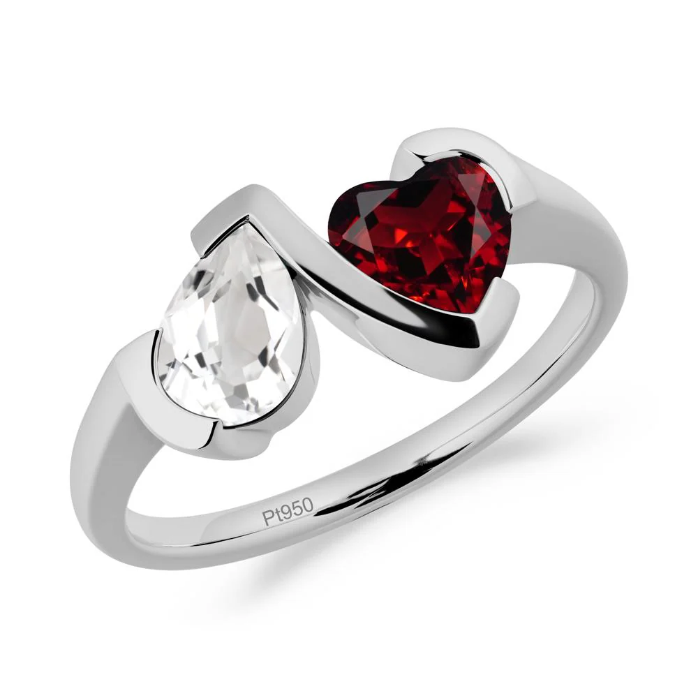 Heart and Pear White Topaz and Garnet Two Stone Ring - Image 4