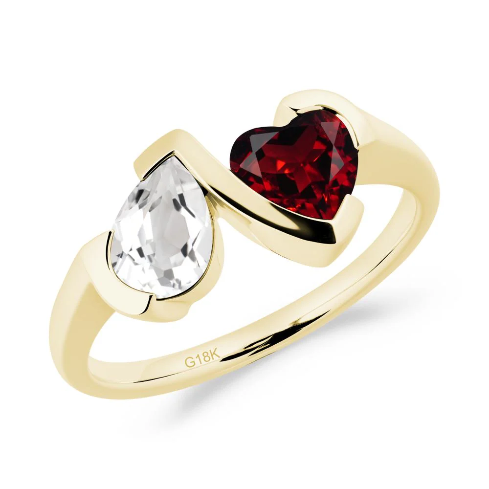 Heart and Pear White Topaz and Garnet Two Stone Ring - Image 8