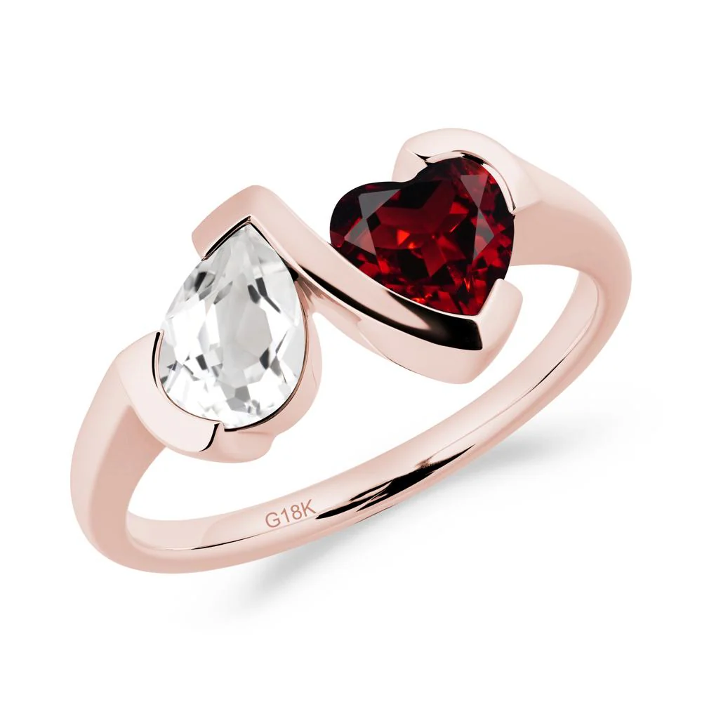 Heart and Pear White Topaz and Garnet Two Stone Ring - Image 9