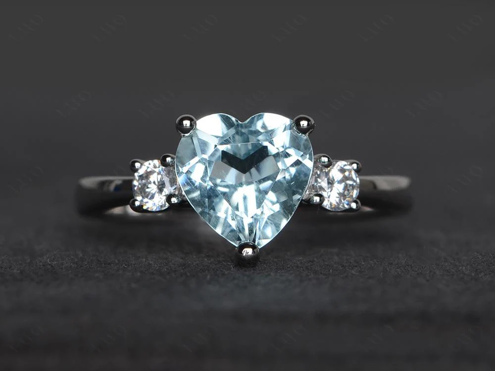 Aquamarine 3 Stone Heart Ring - Image 10