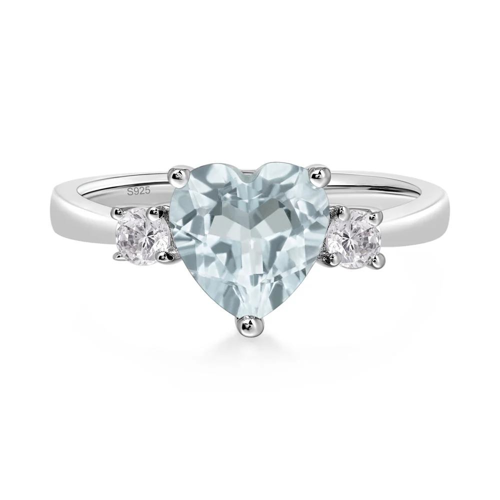 Aquamarine 3 Stone Heart Ring - Image 2