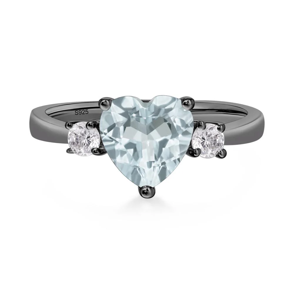 Aquamarine 3 Stone Heart Ring - Image 3