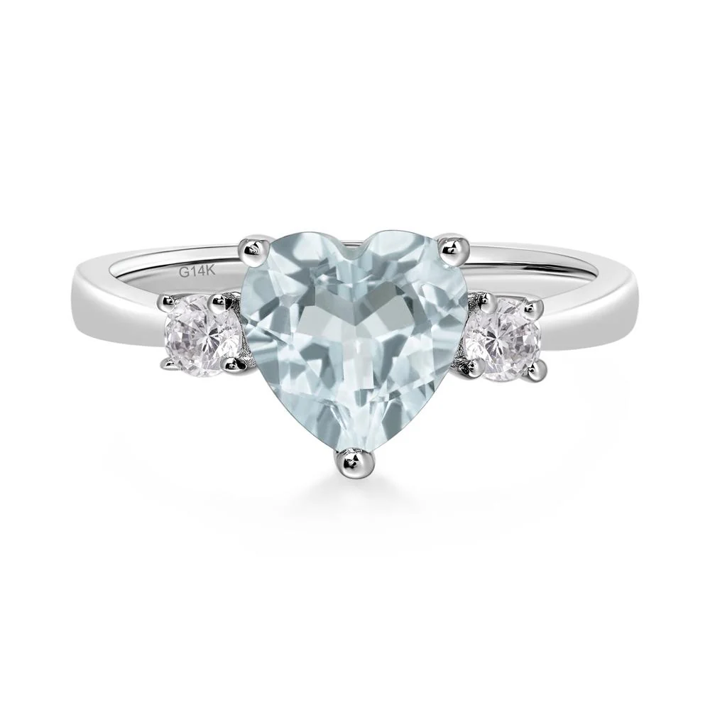 Aquamarine 3 Stone Heart Ring - Image 4