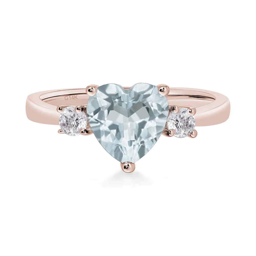 Aquamarine 3 Stone Heart Ring - Image 5