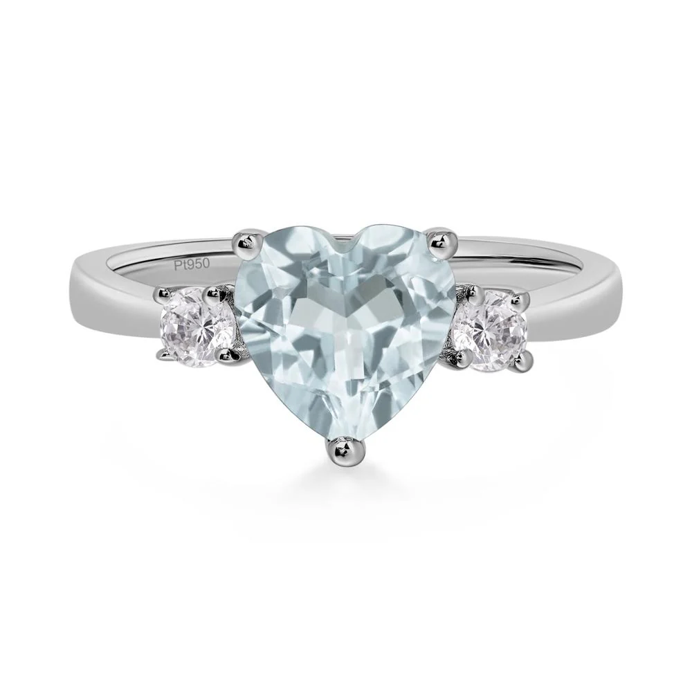 Aquamarine 3 Stone Heart Ring - Image 6