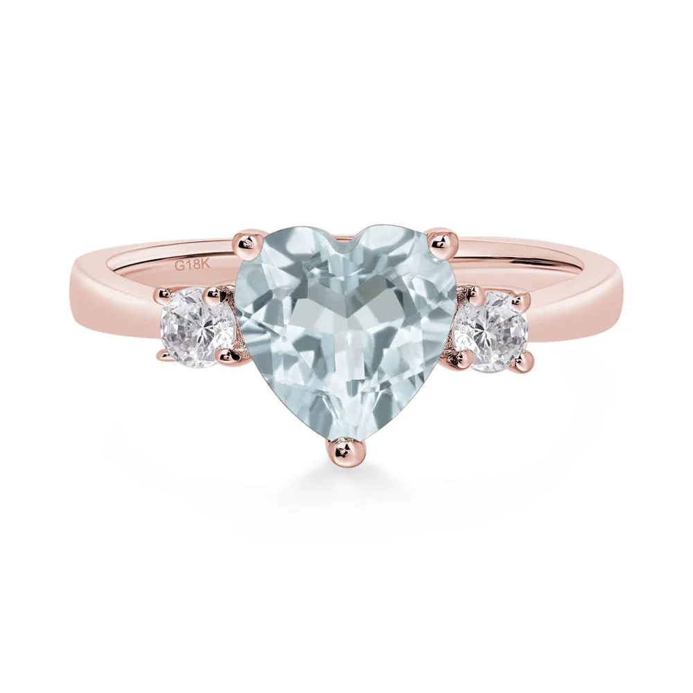 Aquamarine 3 Stone Heart Ring - Image 9