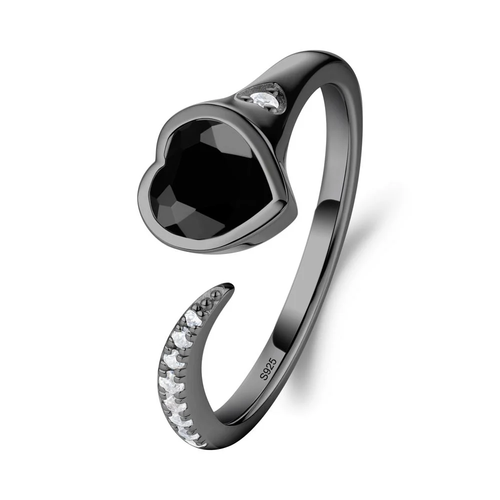 Heart Black Spinel Open Wrap Ring - Image 3