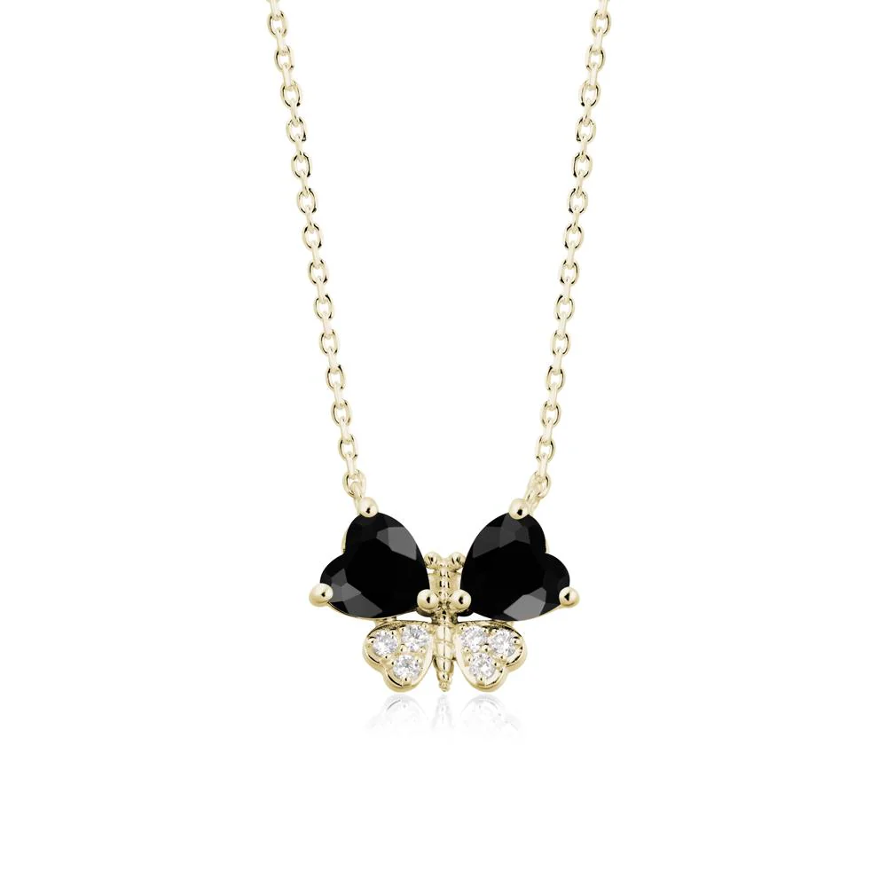 Heart Black Spinel Wings Butterfly Pendant Necklace