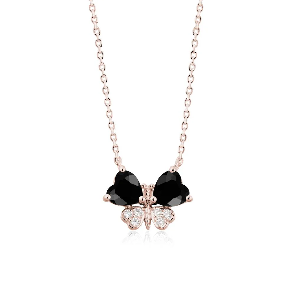 Heart Black Spinel Wings Butterfly Pendant Necklace - Image 2