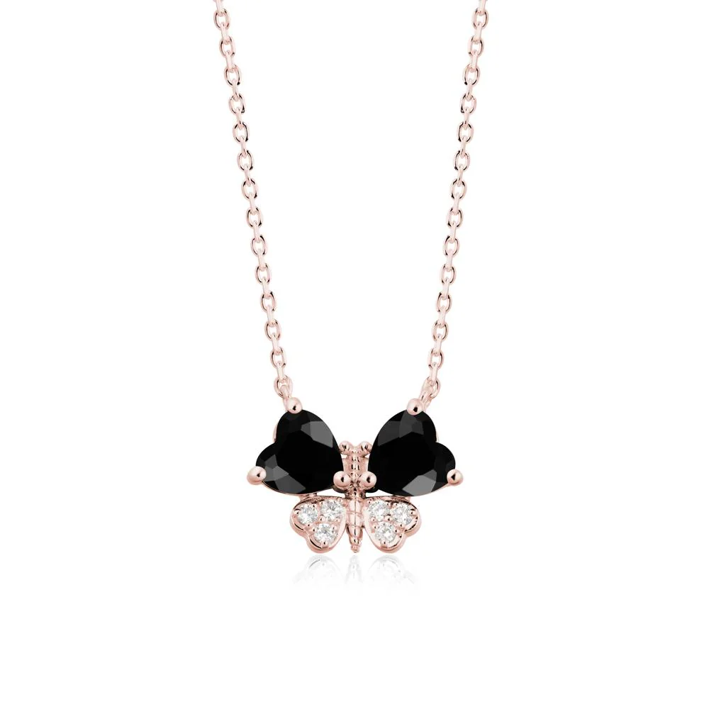 Heart Black Spinel Wings Butterfly Pendant Necklace - Image 4