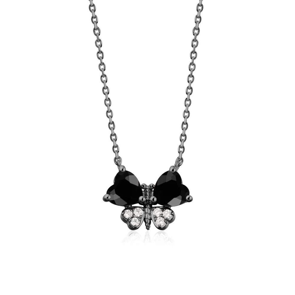 Heart Black Spinel Wings Butterfly Pendant Necklace - Image 7