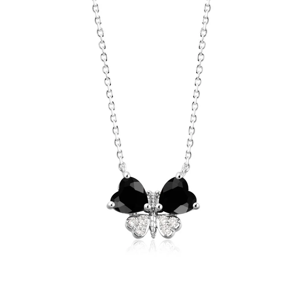Heart Black Spinel Wings Butterfly Pendant Necklace - Image 9