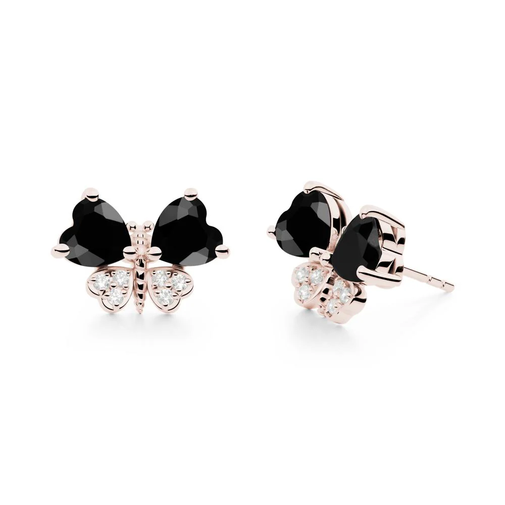 Heart Black Spinel Wings Butterfly Stud Earrings