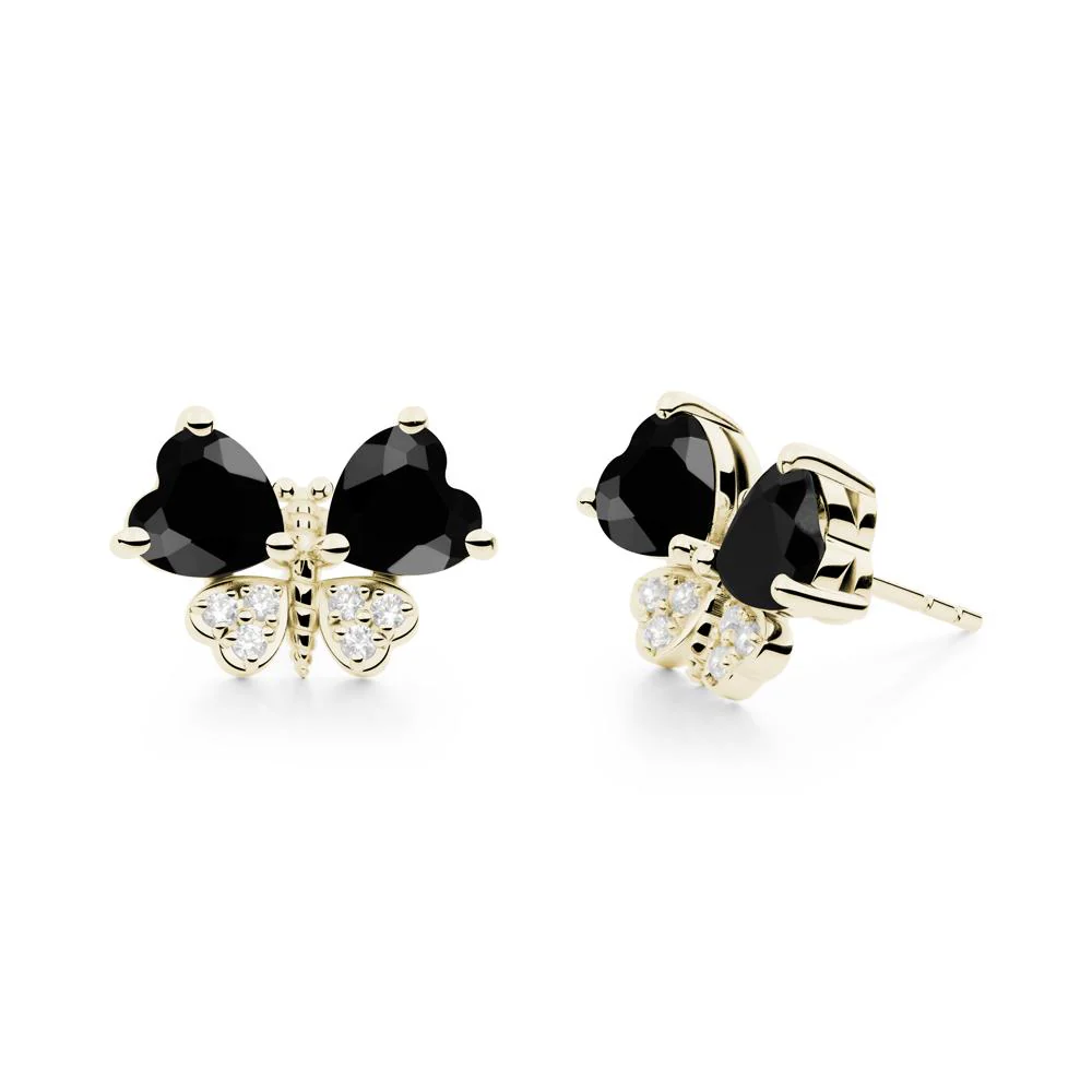 Heart Black Spinel Wings Butterfly Stud Earrings - Image 2