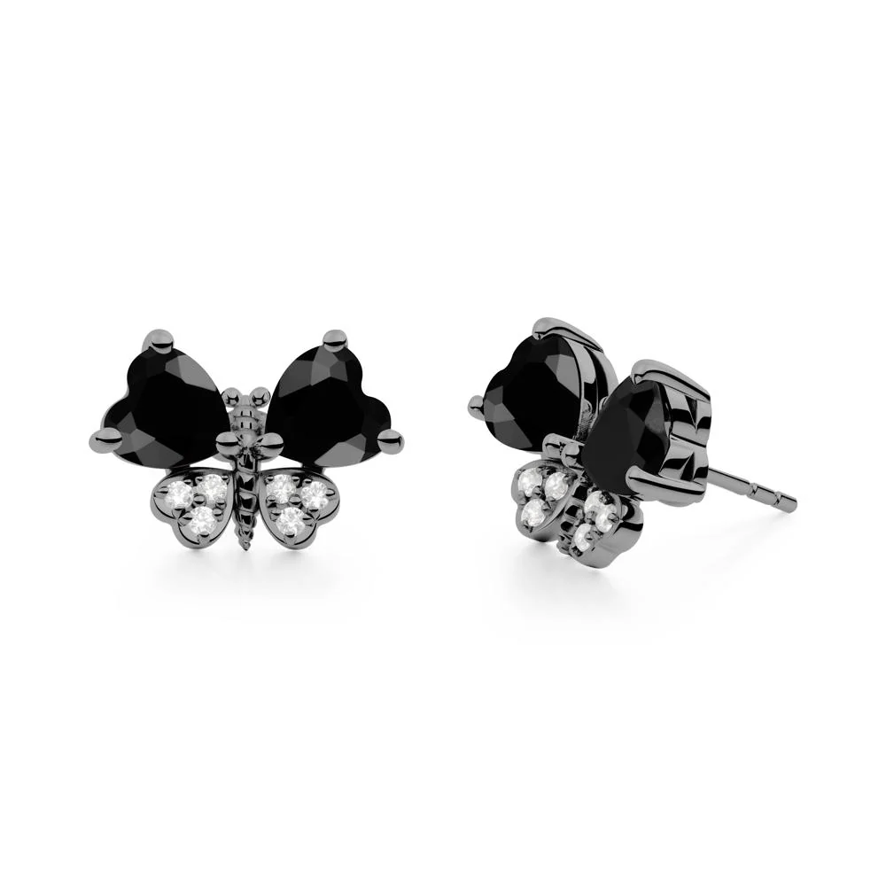 Heart Black Spinel Wings Butterfly Stud Earrings - Image 3