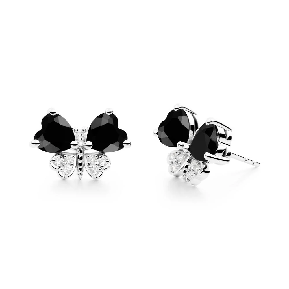 Heart Black Spinel Wings Butterfly Stud Earrings - Image 4