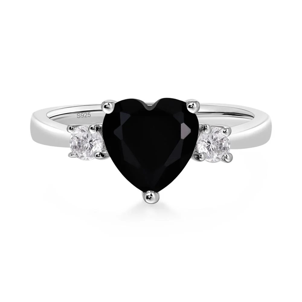 Heart Black Spinel Engagement Ring