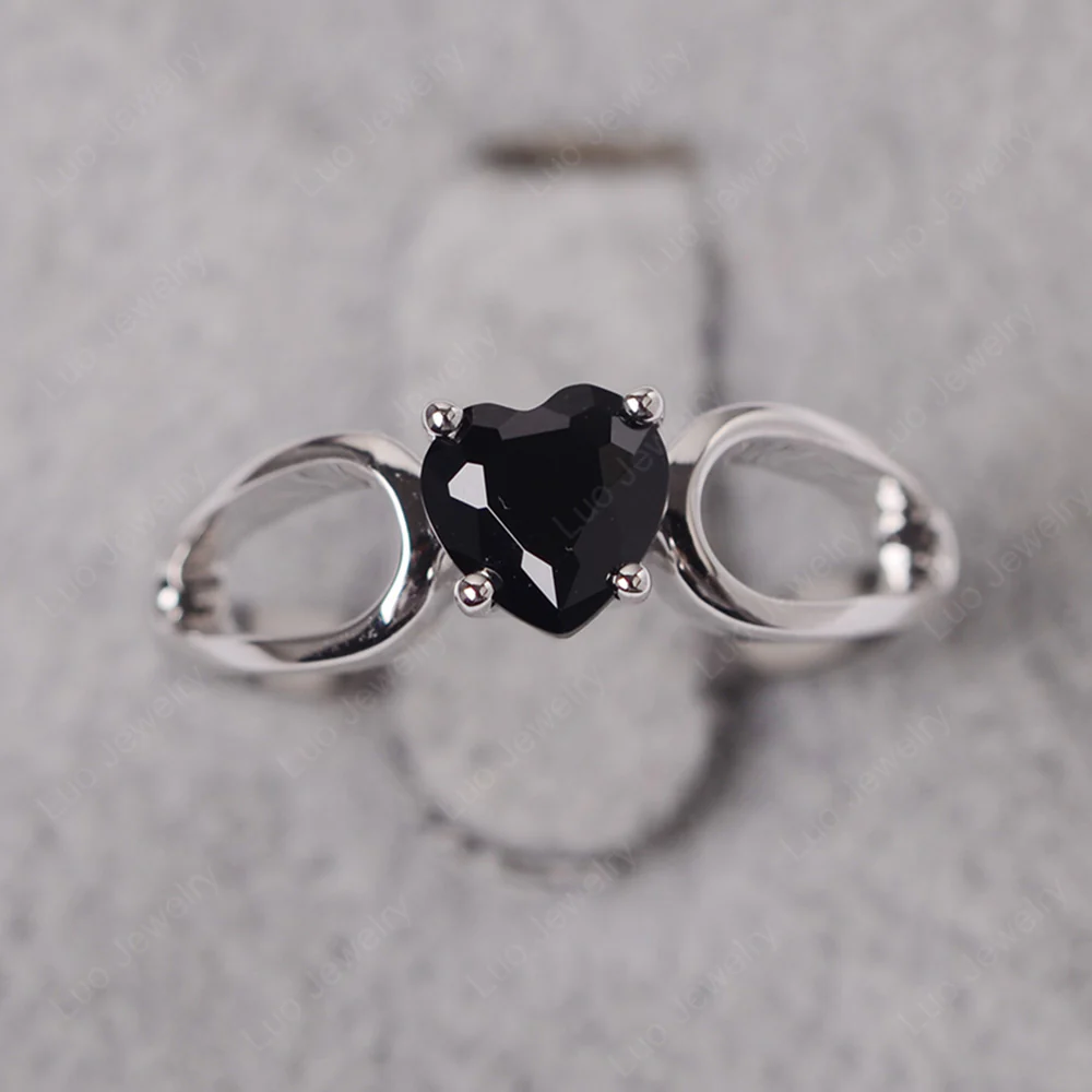 Heart Black Spinel Ring Split Shank