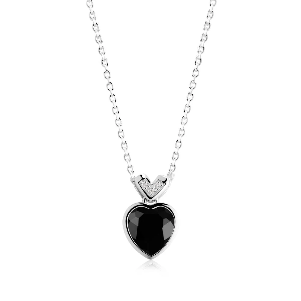 Heart-Cut Black Spinel Necklace with Chevron - Image 8