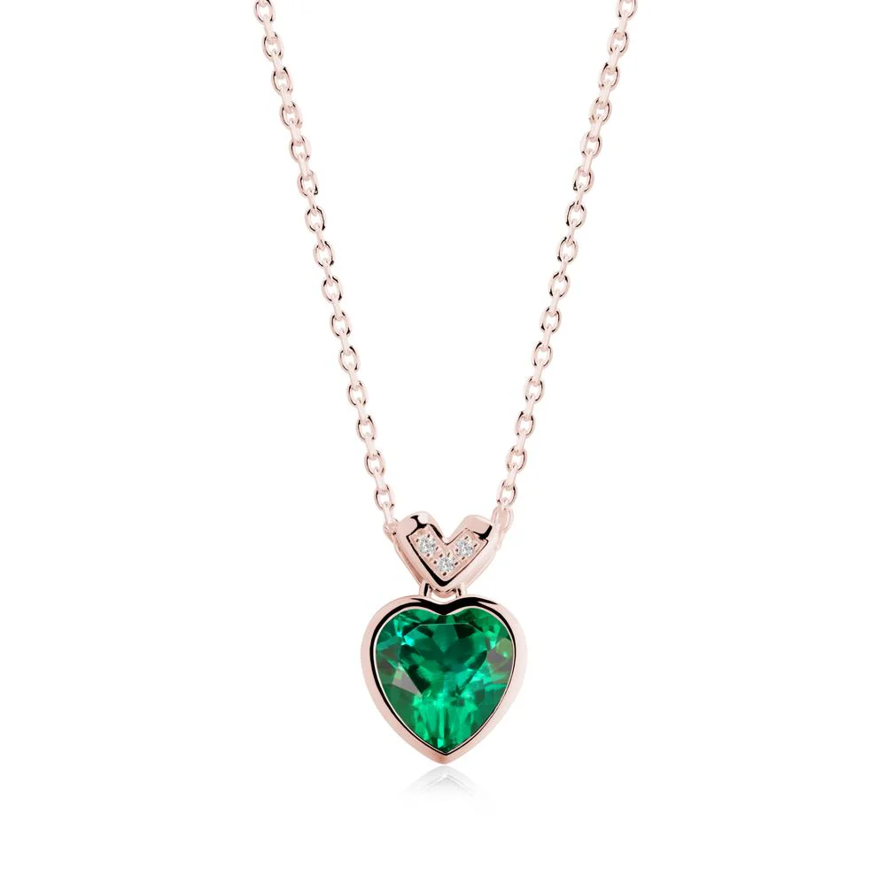 Heart-Cut Emerald Necklace with Chevron - Image 2