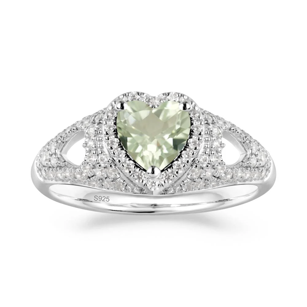Heart Cut Green Amethyst Pave Ring
