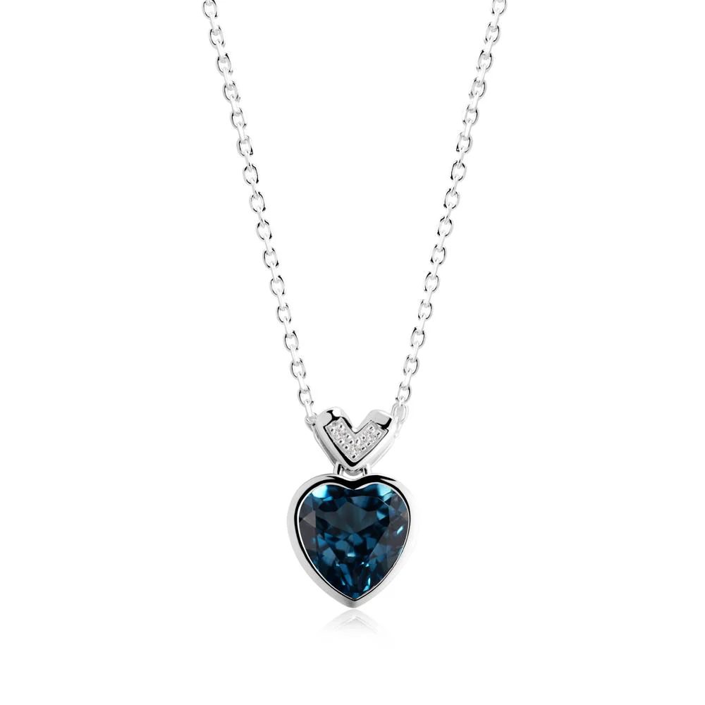 Heart-Cut London Blue Topaz Necklace with Chevron - Image 2