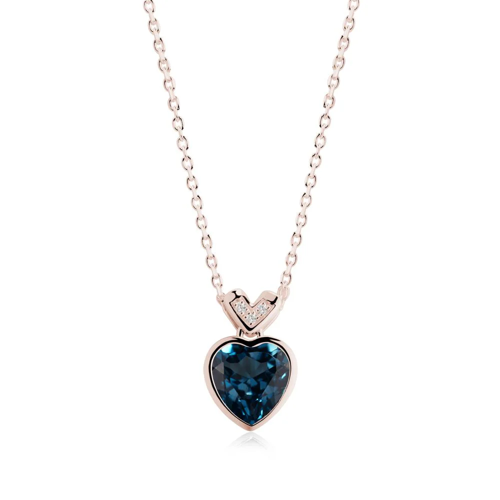 Heart-Cut London Blue Topaz Necklace with Chevron - Image 4