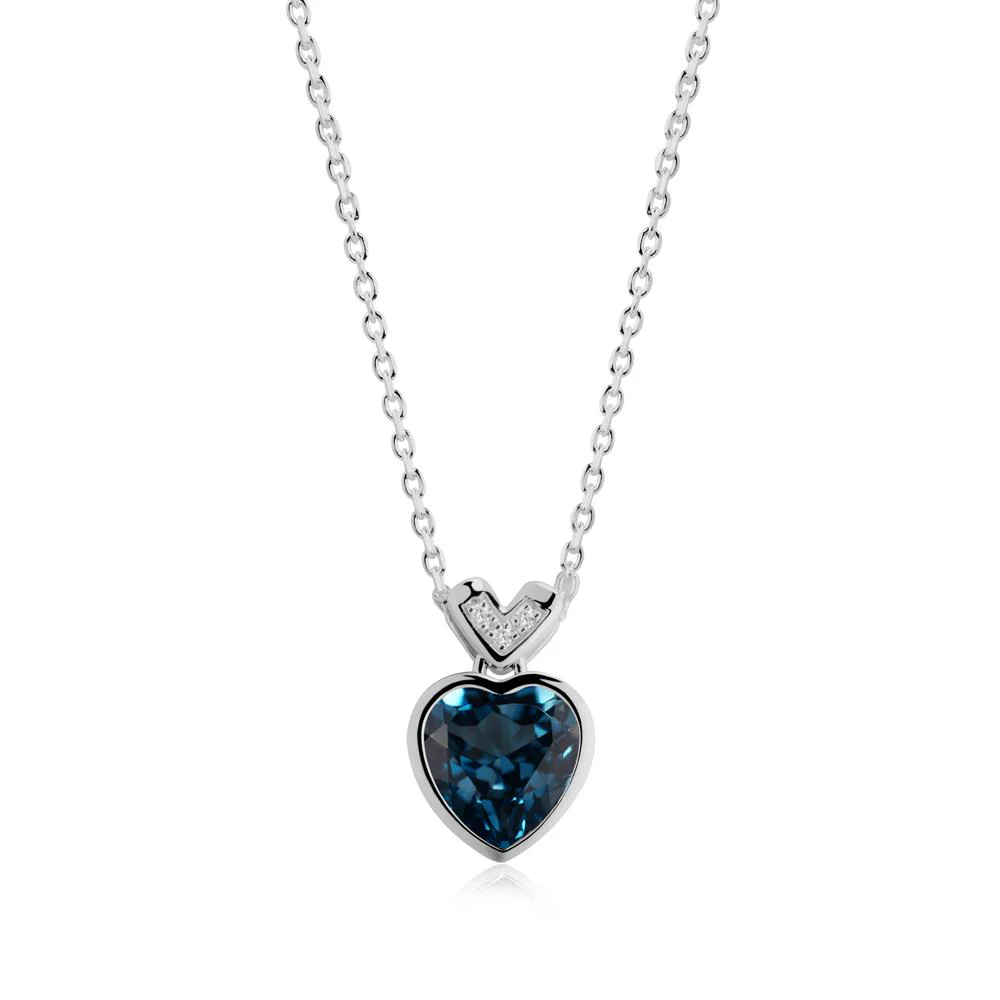 Heart-Cut London Blue Topaz Necklace with Chevron - Image 9