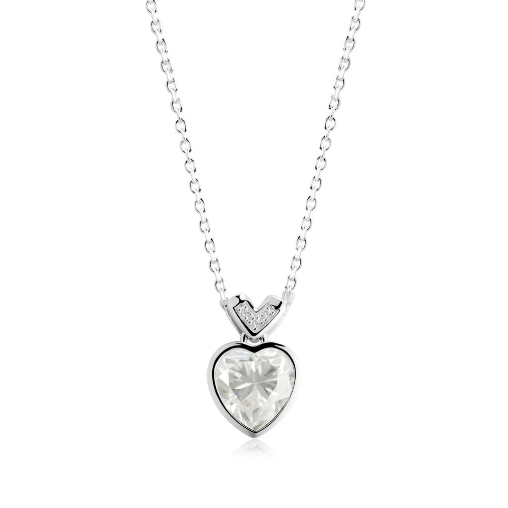 Heart-Cut Moissanite Necklace with Chevron - Image 2