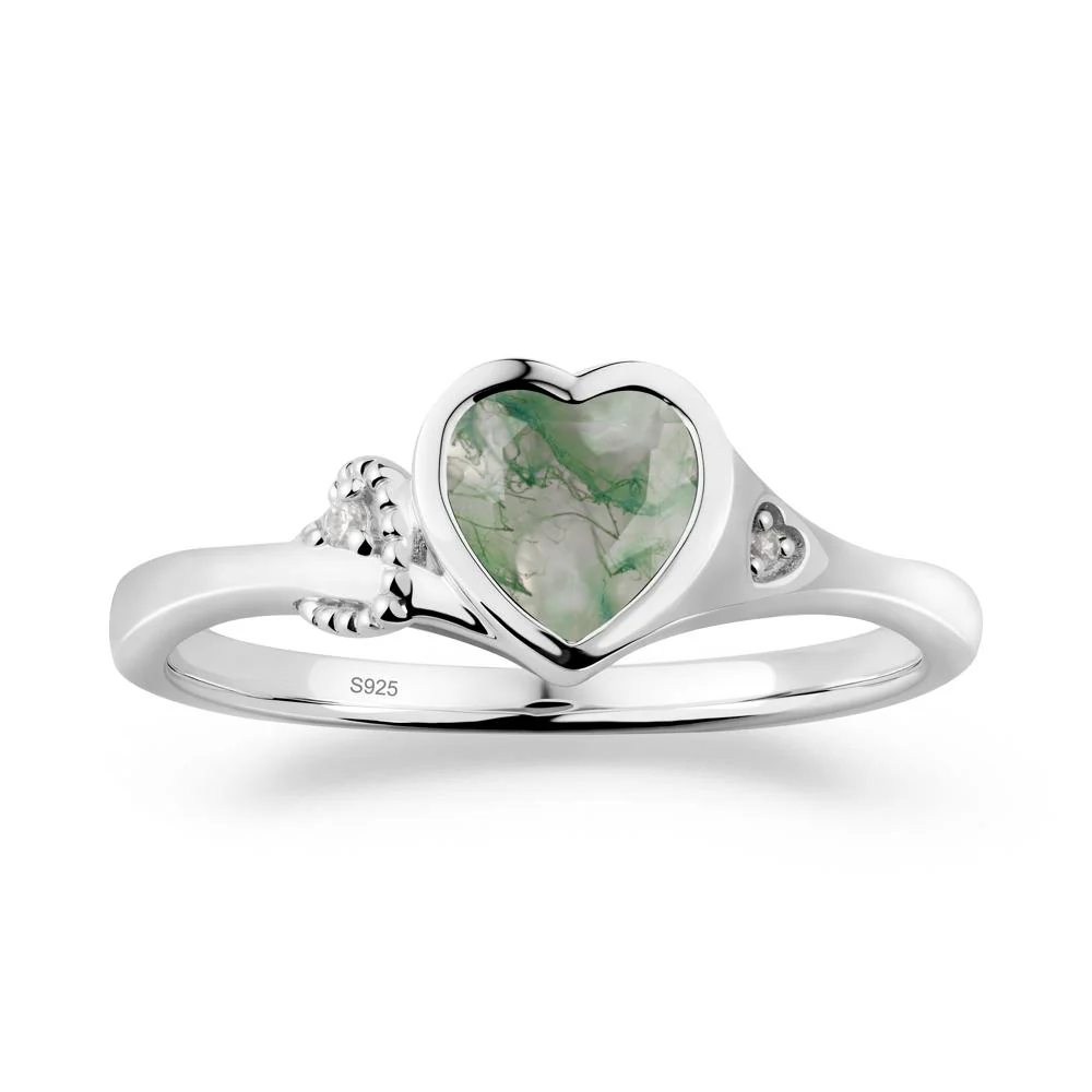 Heart Cut Moss Agate Full Bezel Ring - Image 5