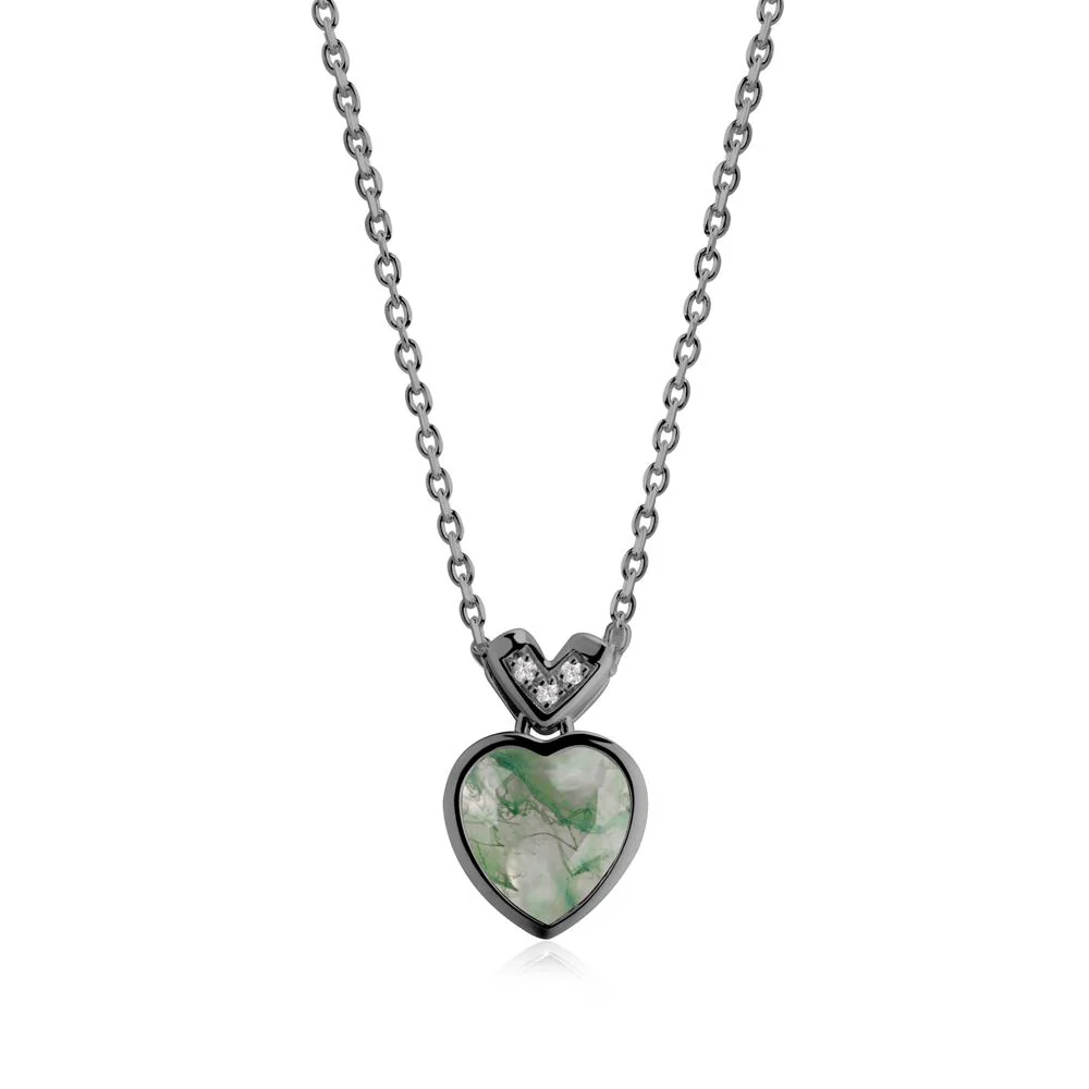 Heart-Cut Moss Agate Necklace with Chevron