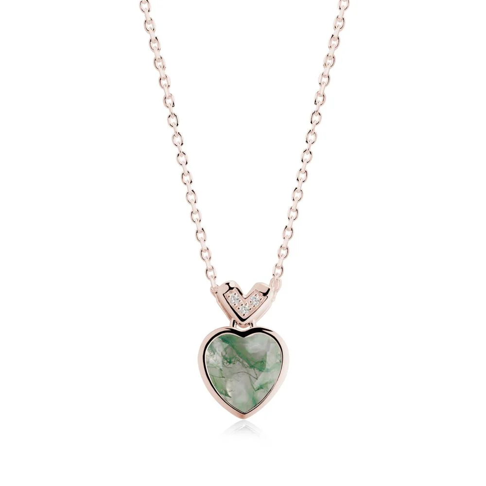 Heart-Cut Moss Agate Necklace with Chevron - Image 3