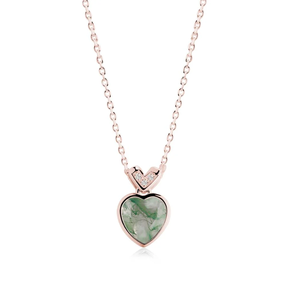 Heart-Cut Moss Agate Necklace with Chevron - Image 6