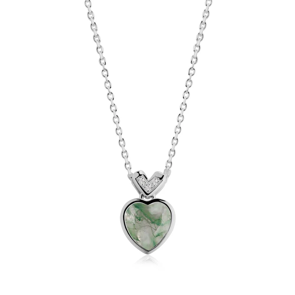Heart-Cut Moss Agate Necklace with Chevron - Image 8