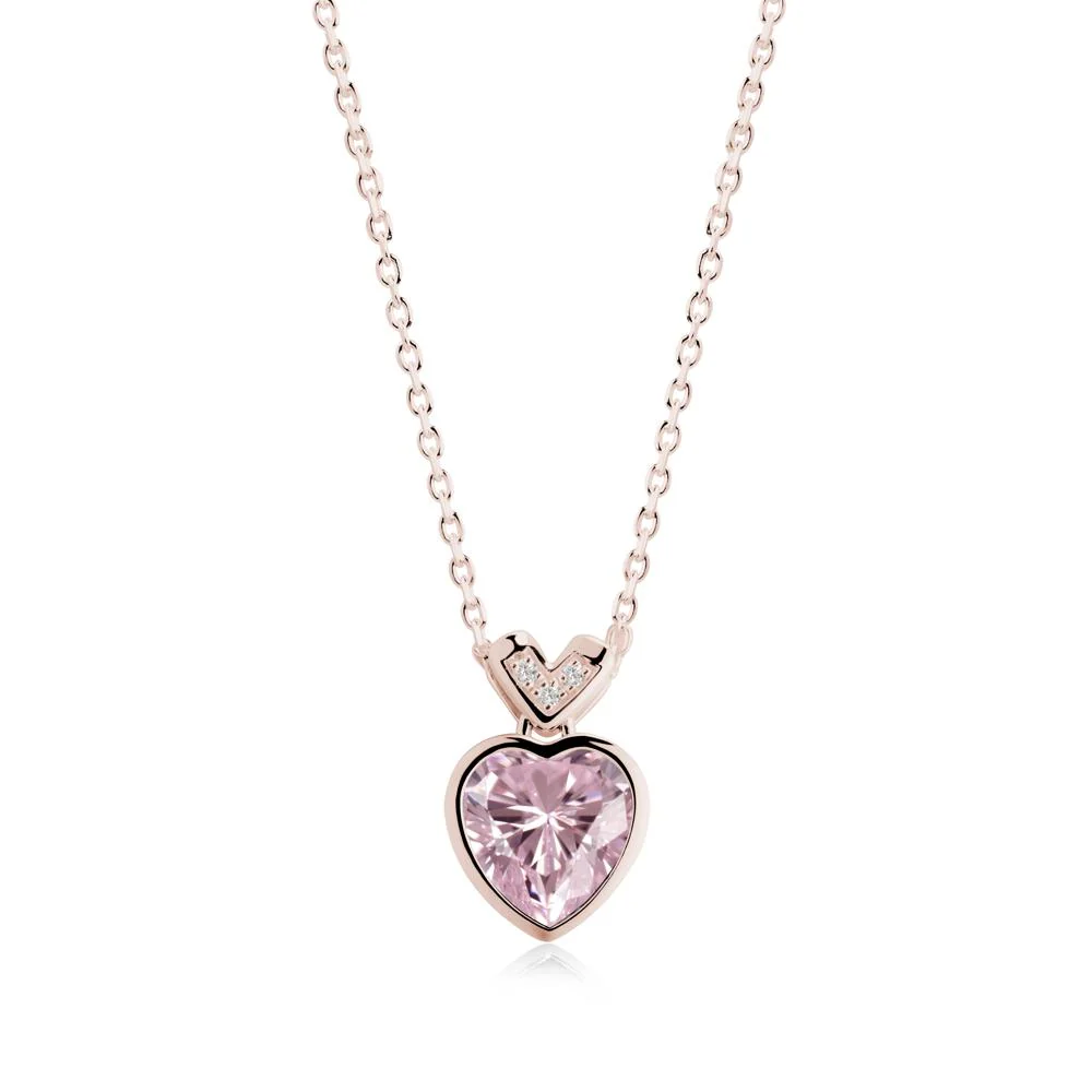 Heart-Cut Pink Cubic Zirconia Necklace with Chevron - Image 2
