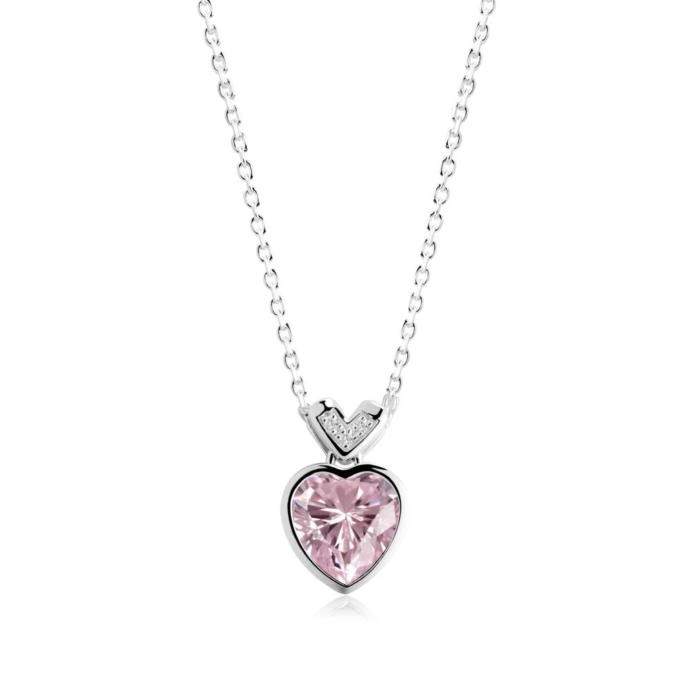 Heart-Cut Pink Cubic Zirconia Necklace with Chevron - Image 5